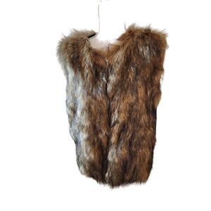 New Tanming Faux Fur Brown Fluffy Vest Size L Festival Boho Hippy Retro
